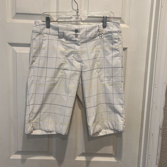 Nike Dri-Fit Golf Long Knee Shorts Stretch Windowpane Plaid Multi White 8 - Picture 1 of 8